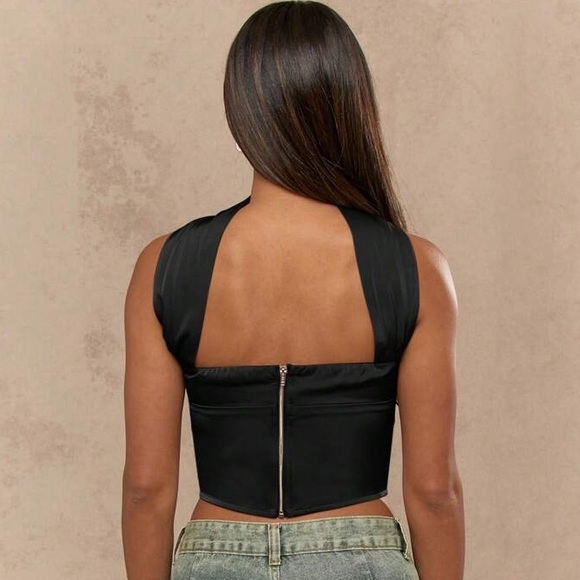 Missguided Satin Bandeau Tie Neck Corset Top | Size Small - Picture 2 of 11